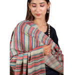 Women's Shawl, Kashmiri Shawl, Stripes Shawl, Woven Faux Wool Shawl, Light Weight Shawl With Self Paisleys On The Edges, Shawl For Women - The Amritsar Store