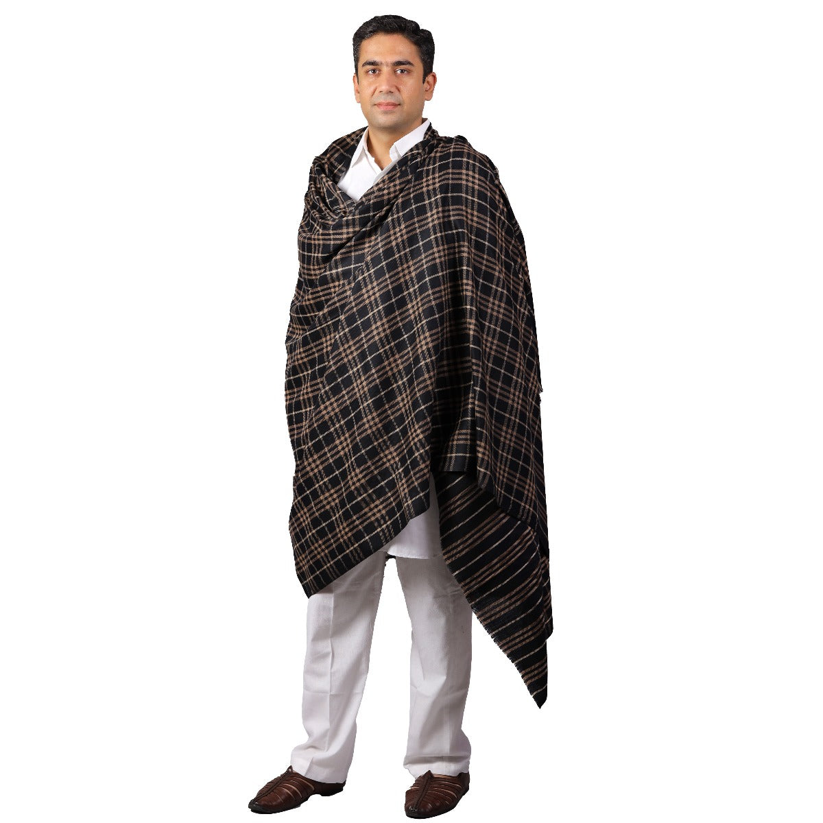 Soft Check Pashmina Shawl, Meditation Prayer Shawl, Oversized scraf For Men & Women, Handwoven Shawl of India. Unisex - The Amritsar Store