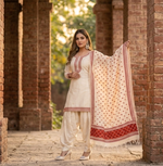 Phulkari Dupatta – Hand Embroidered Off White & Red Punjabi Wrap | The Amritsar Store