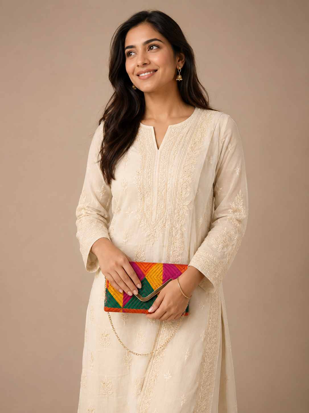 Multicolor Phulkari Embroidered Wallet with Chain for Women |The Amritsar Store