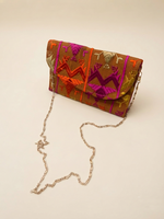 Women’s Multicolor Embroidered Clutch Wallet with Chain Strap |The Amritsar Store