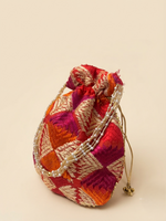 Phulkari Potli Bag – Multicolor Handmade Potli with Pearl Handle | The Amritsar Store
