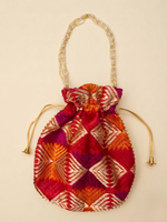 Phulkari Potli Bag – Multicolor Handmade Potli with Pearl Handle | The Amritsar Store