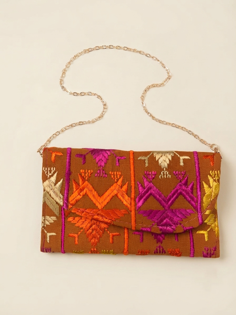 Women’s Multicolor Embroidered Clutch Wallet with Chain Strap |The Amritsar Store