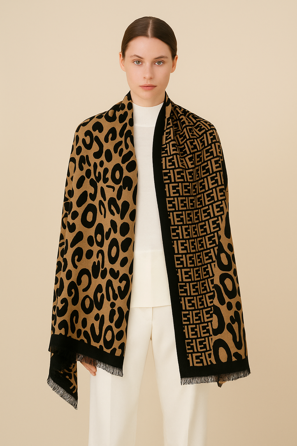 Leopard Print and Fendi-inspired Scarf (Reversible)