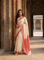 Phulkari Saree -Hand Embroidered White Saree with Orange Embroidery | The Amritsar Store - The Amritsar Store
