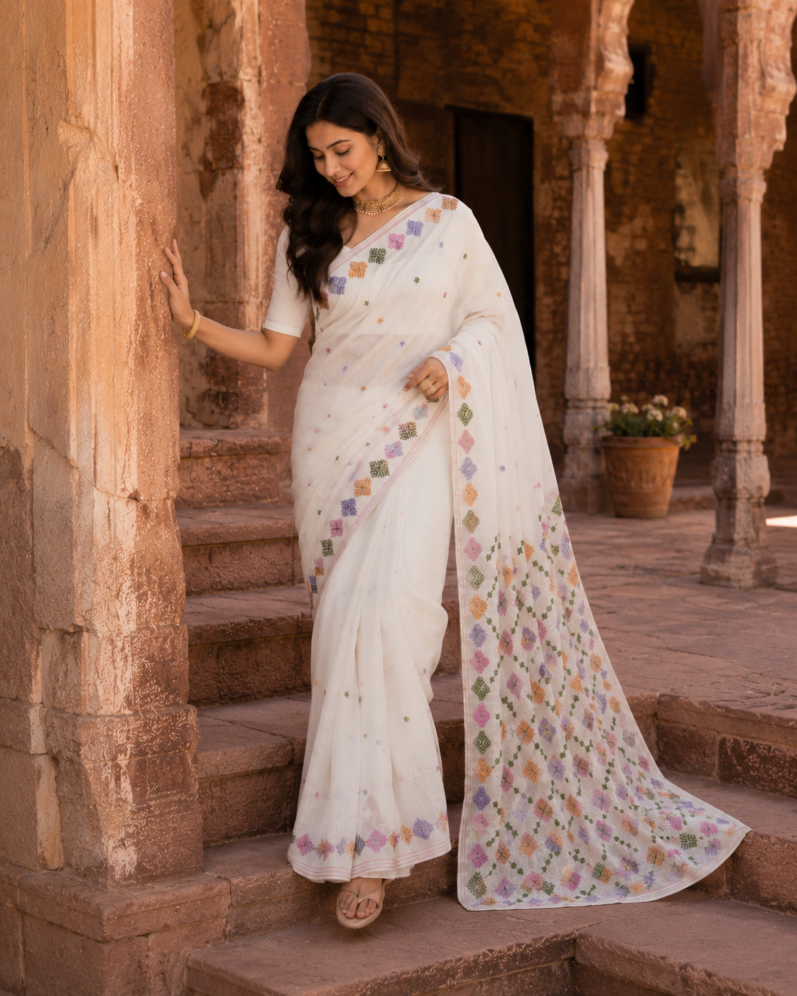 Hand Embroidered Phulkari Saree for Women | Punjabi Ethnic Saree | The Amritsar Store