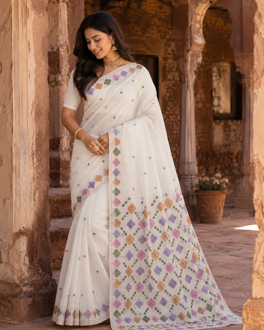 Hand Embroidered Phulkari Saree for Women | Punjabi Ethnic Saree | The Amritsar Store