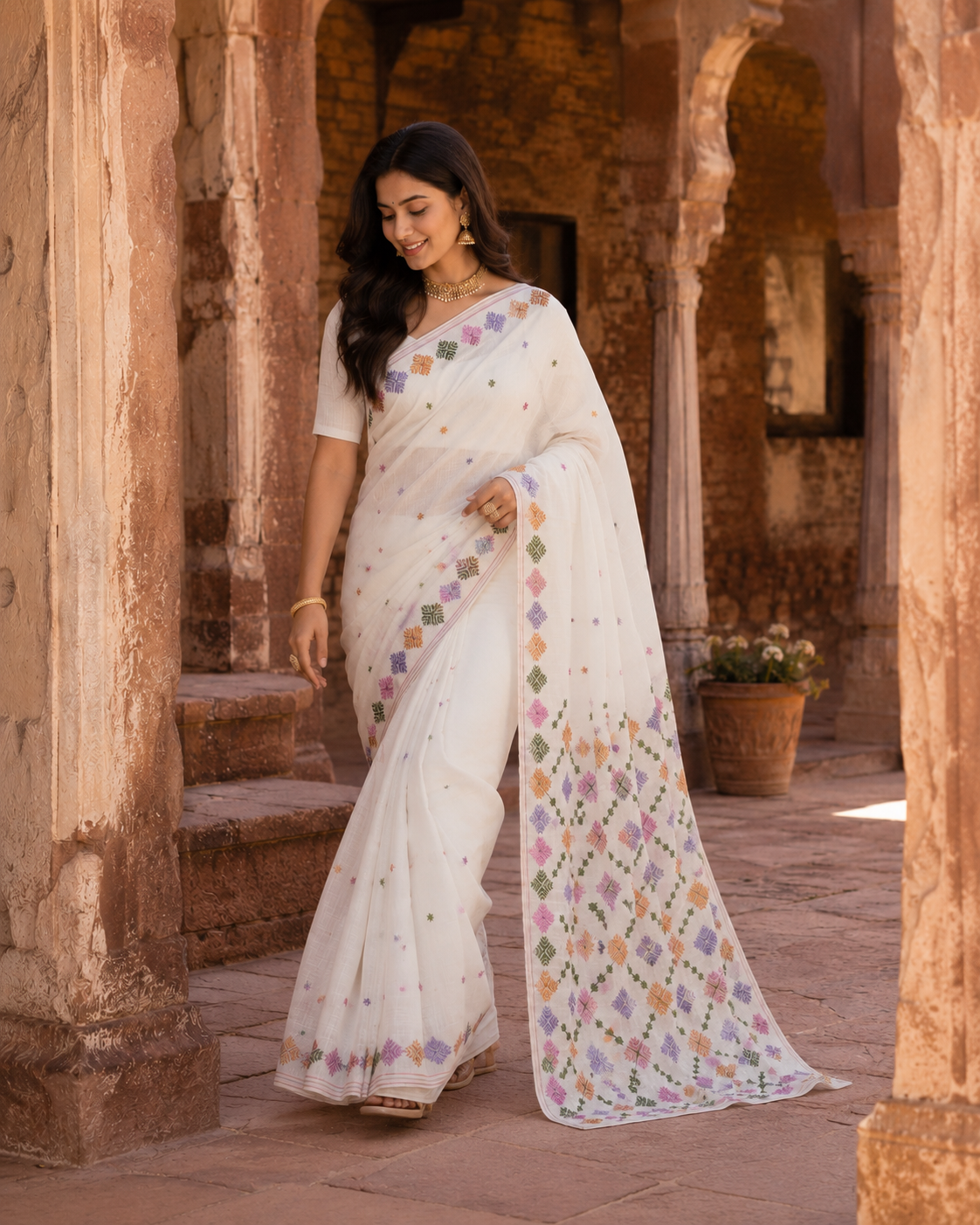 Hand Embroidered Phulkari Saree for Women | Punjabi Ethnic Saree | The Amritsar Store