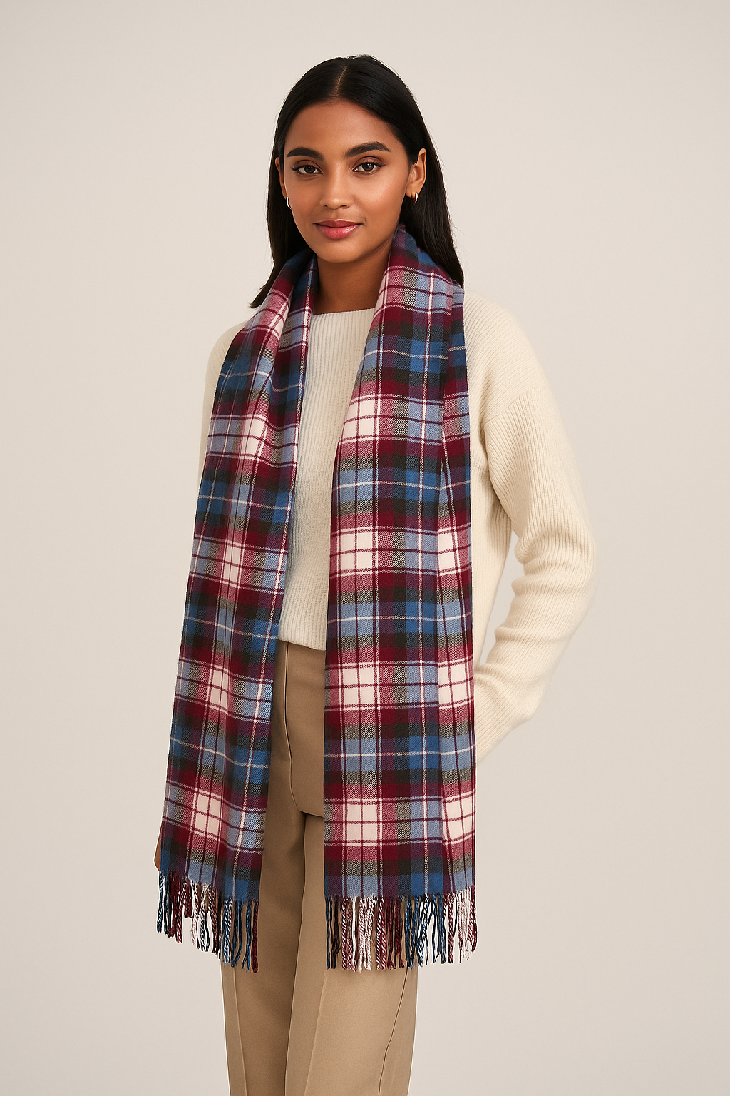 Blueand Red Checkered Scarf – Soft Winter Wrap