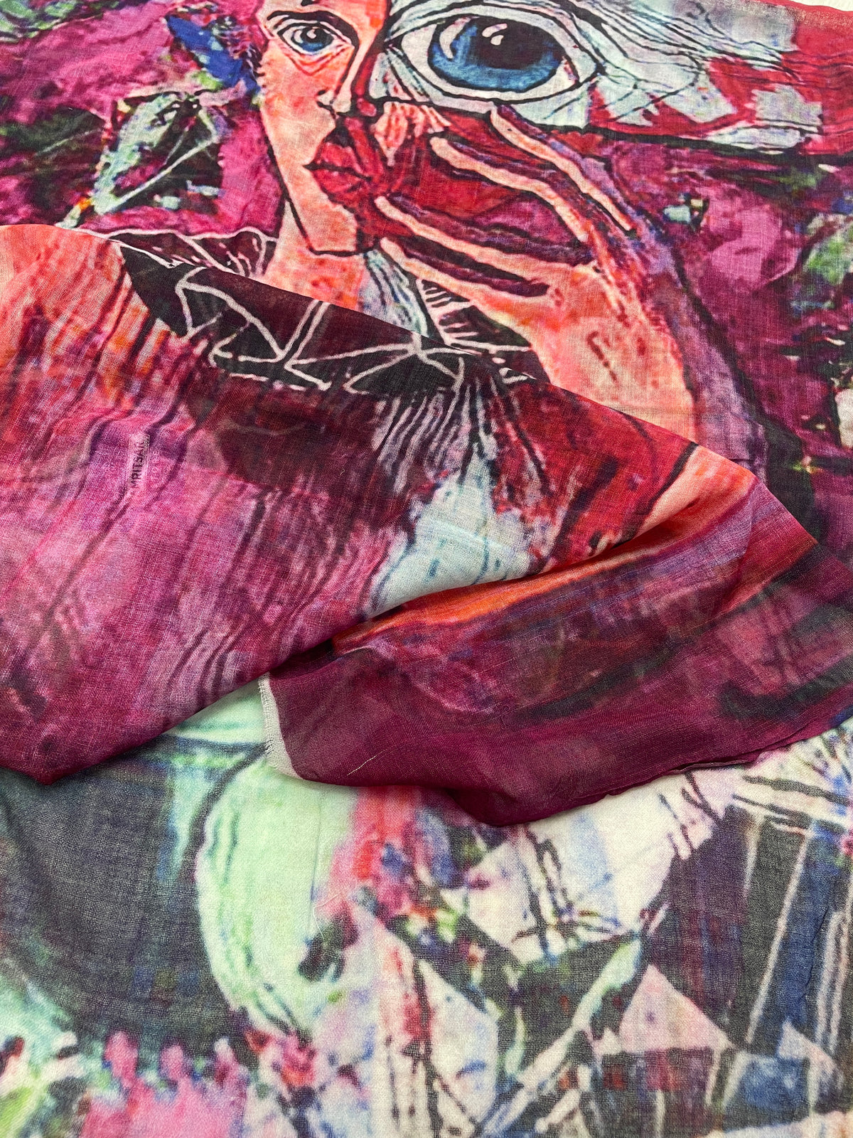 Contemporary art print scarf for women by The Amritsar Store, modern abstract design, lightweight soft fabric fashion wrap for all seasons.