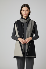 Elegant Two-Tone Scarf with Graphic V Pattern (Reversible)