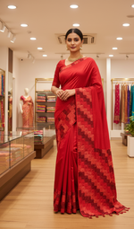 The Amritsar Store Phulkari Saree Hand Embroidered in Red Chinnon Chiffon – Ethnic Punjabi Attire