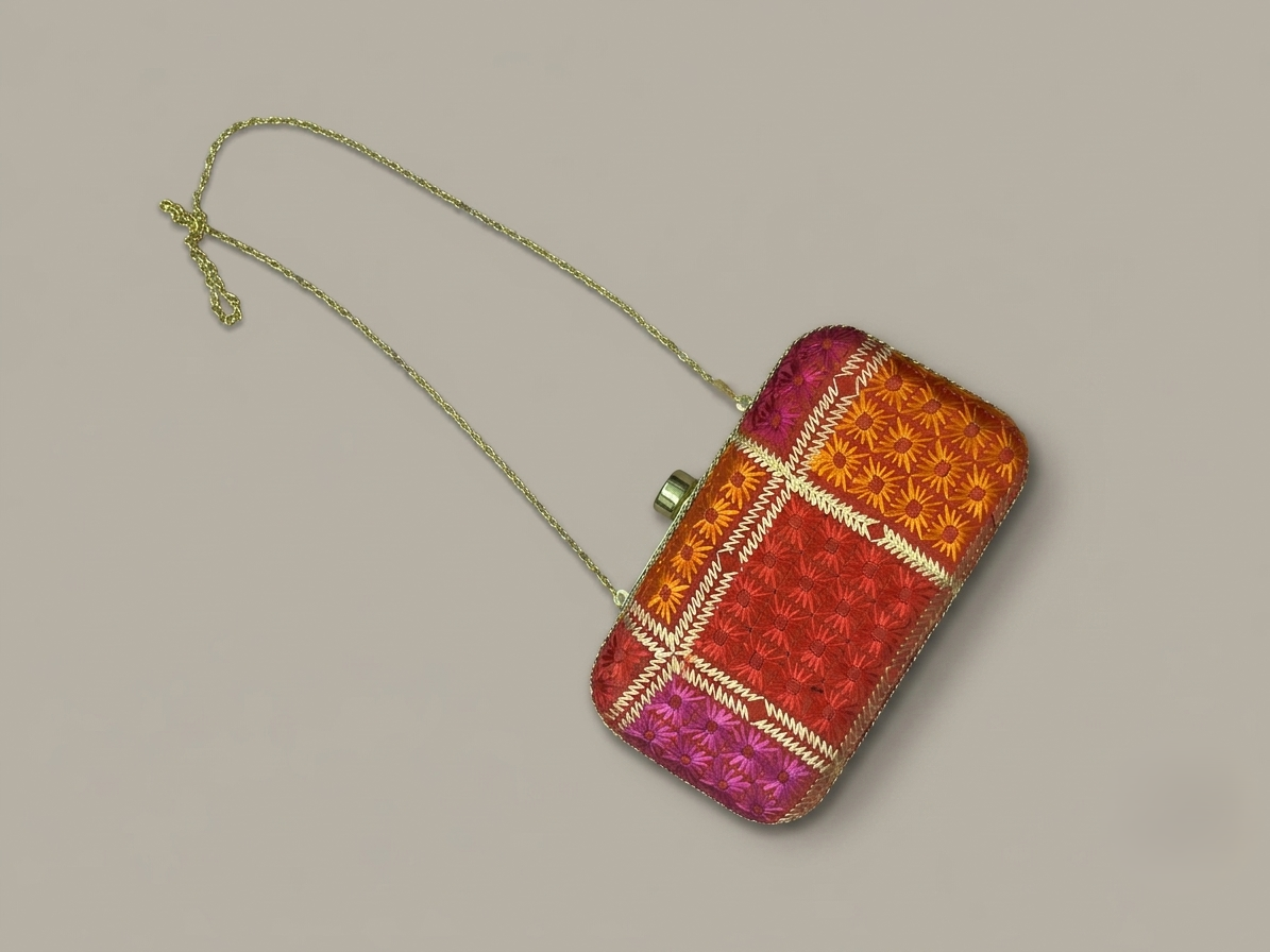 Phulkari Clutch Bag – Multicolor Embroidered Punjabi Clutch | The Amritsar Store