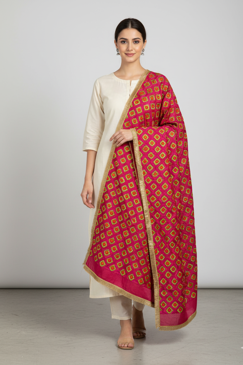 The Amritsar store Phulkari Dupatta with Hand Embroidery