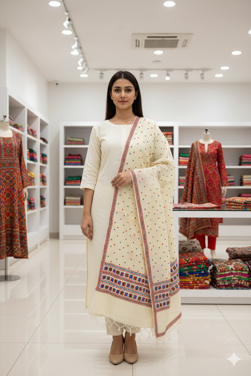 The Amritsar Store Phulkari Dupatta Hand Embroidered on Lemon Color