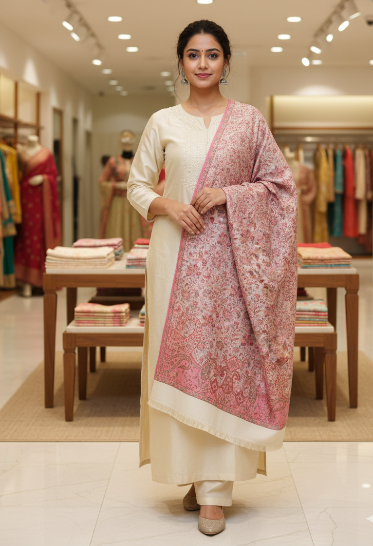 Heritage Weave: Kani Jamawar Blended Shawl with Full Jaal Design"