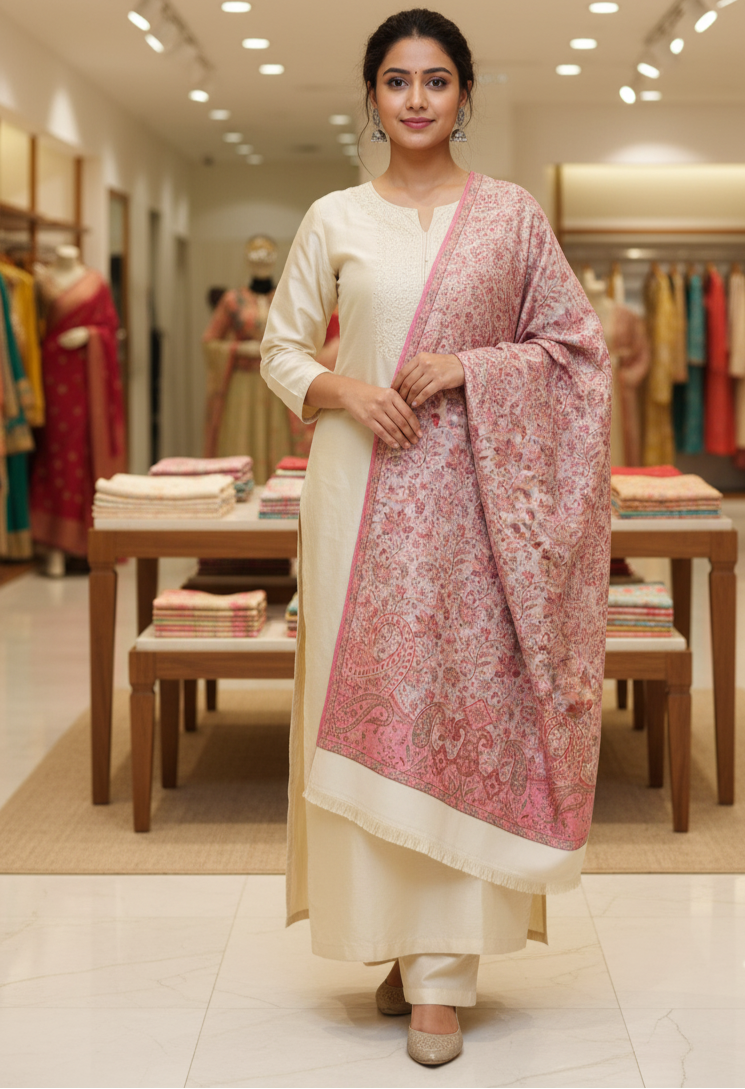 The Amritsar Store Kani Jamawar Blended Shawl with Full Jaal Design