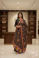 The Amritsar Store Womens Extra Fine Wool ,Kalamkari Handcrafted Shawl in Black