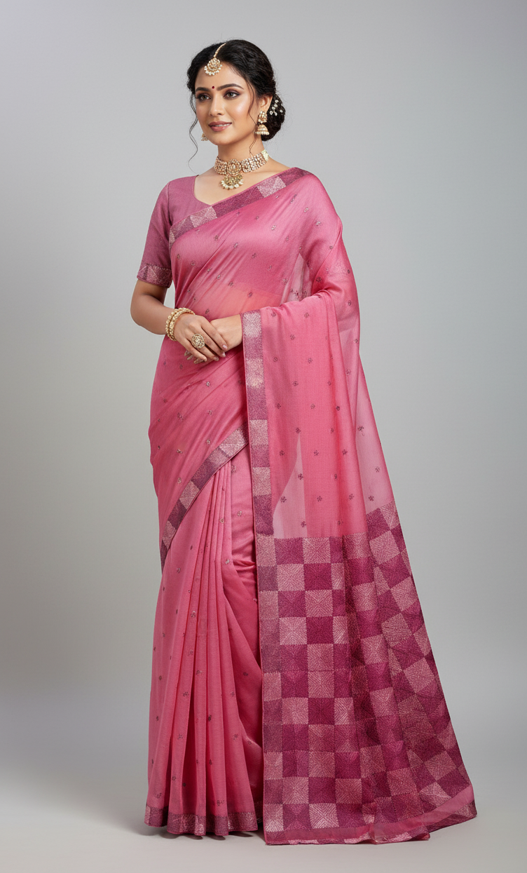 Phulkari Saree Hand-Embroidered in Pink– Celebrate Tradition in Style,The Amritsar Store