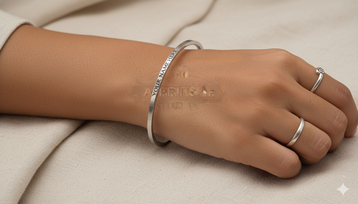 Stainless Steel Customized Personalized Ladies Kada (0.1") by The Amritsar Store