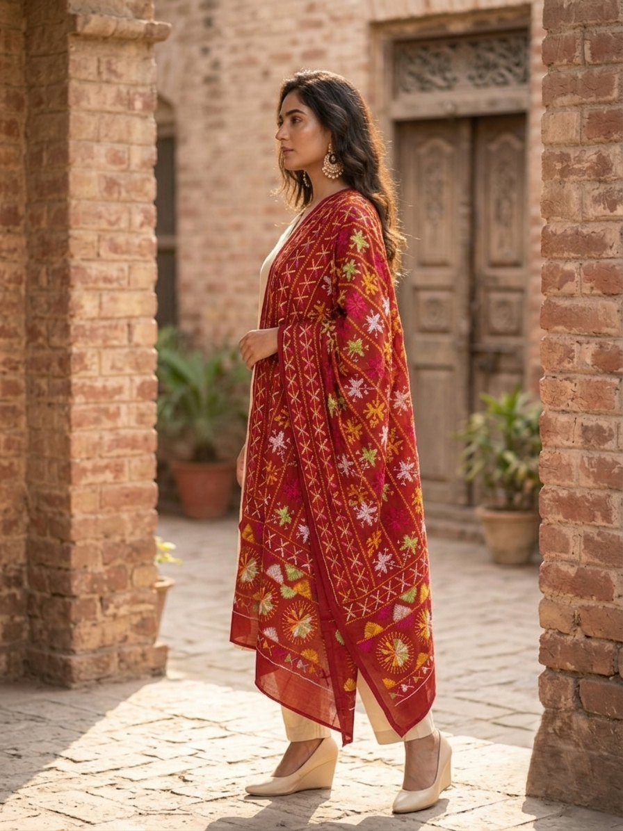 Phulkari Bagh Dupatta – Hand Embroidered Traditional Punjabi Bagh | The Amritsar Store