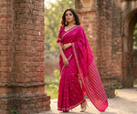 Phulkari Saree - Hand Embroidered Saree in Magenta color | The Amritsar Store - The Amritsar Store