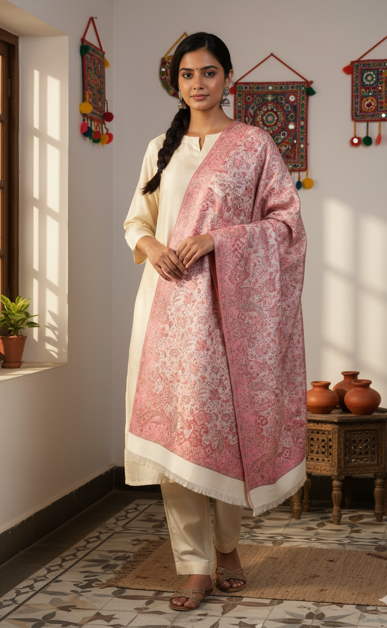 Heritage Weave: Kani Jamawar Blended Shawl with Full Jaal Design"