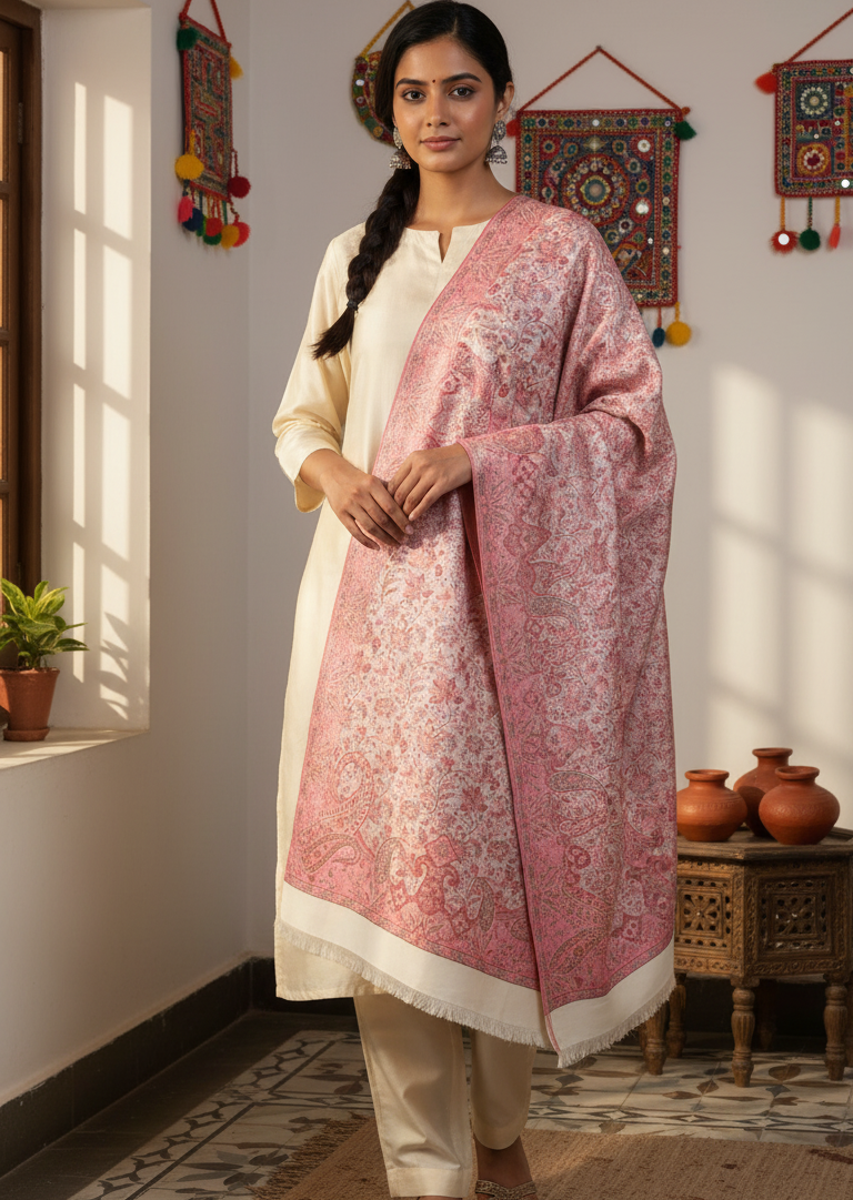 The Amritsar Store Kani Jamawar Blended Shawl with Full Jaal Design