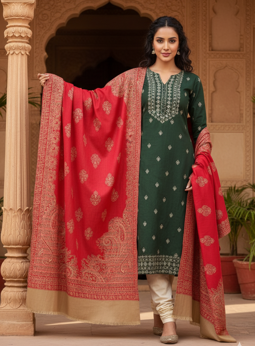 The Amritsar Store Classic Kashmiri Jamawar Shawl with Timeless Paisley Motifs