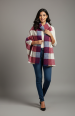 Multicolor Geometric Checkered Scarf – Soft Winter Wrap in Red, Blue, Beige & White