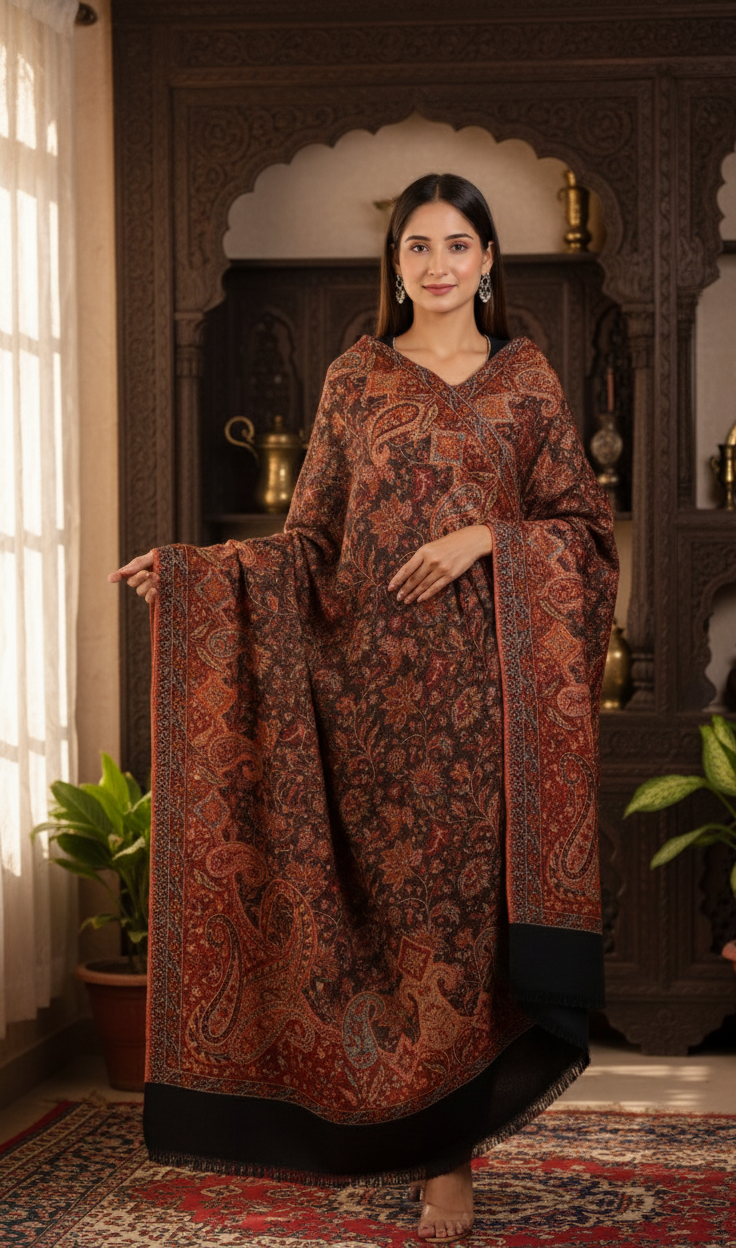 Evergreen Elegance: Kashmiri Kani Jamawar Shawl for Women