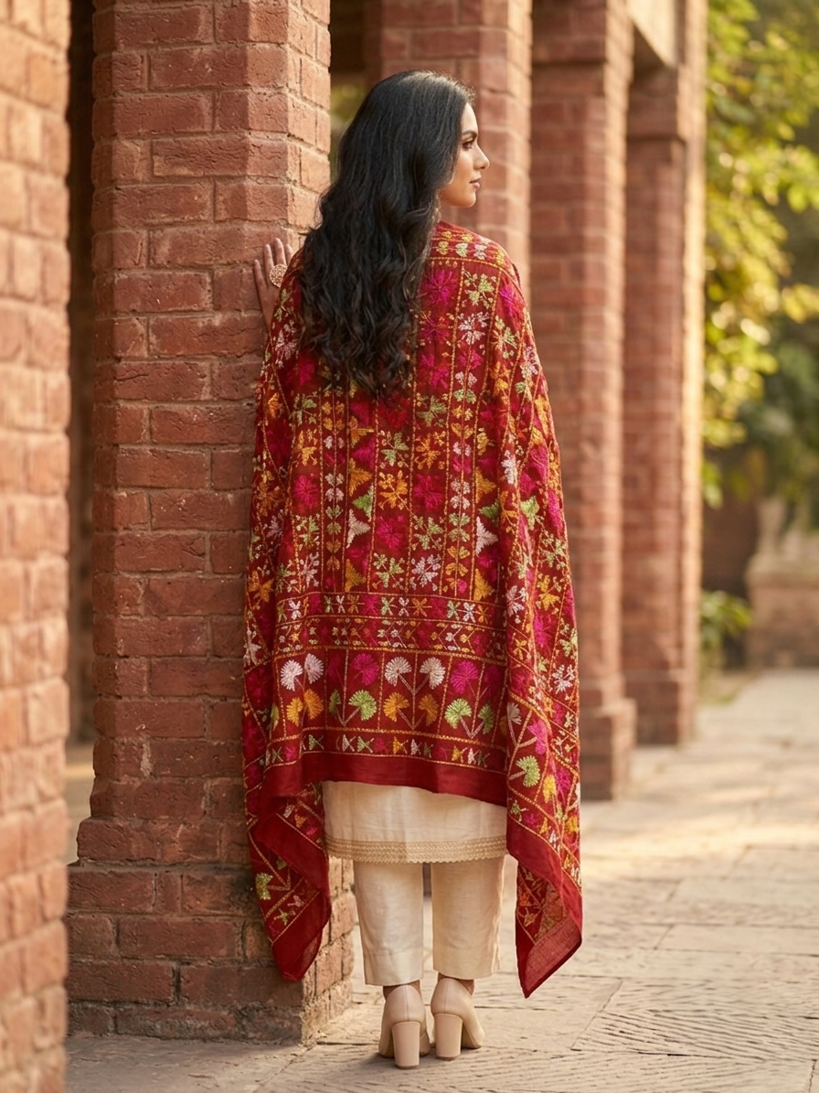 Phulkari Bagh Dupatta– Hand Embroidered Punjabi Dupatta | The Amritsar Store