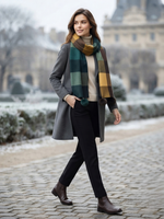 Teal Brown Checked Wool Scarf for Women – Soft Winter Scarf | The Amritsar Store