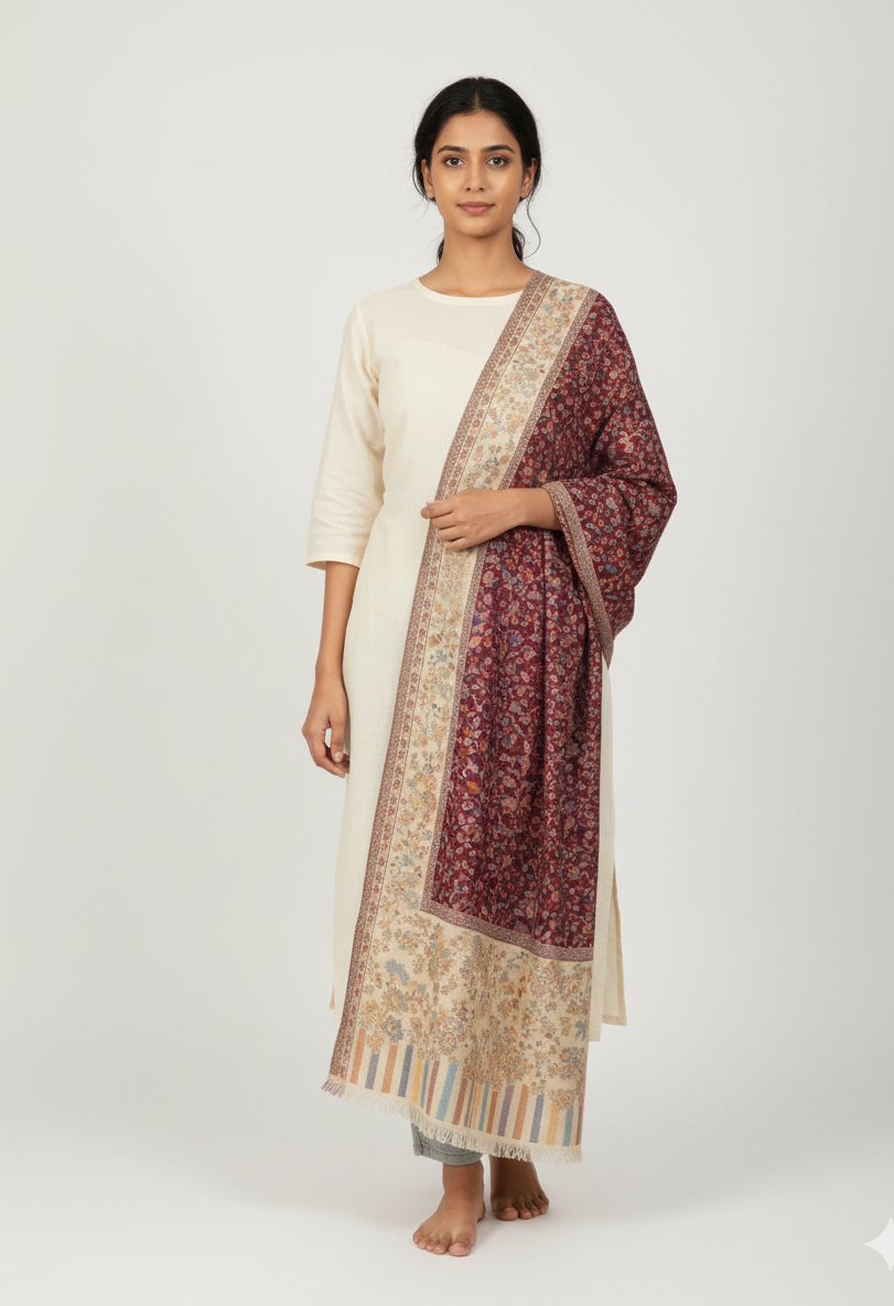 The Amritsar Store Kashmiri Jaal Weave Shawl with Floral Motifs