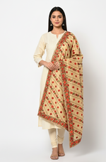 Classic Phulkari Dupatta In Golden Color With Red Embroidery by The Amritsar Store