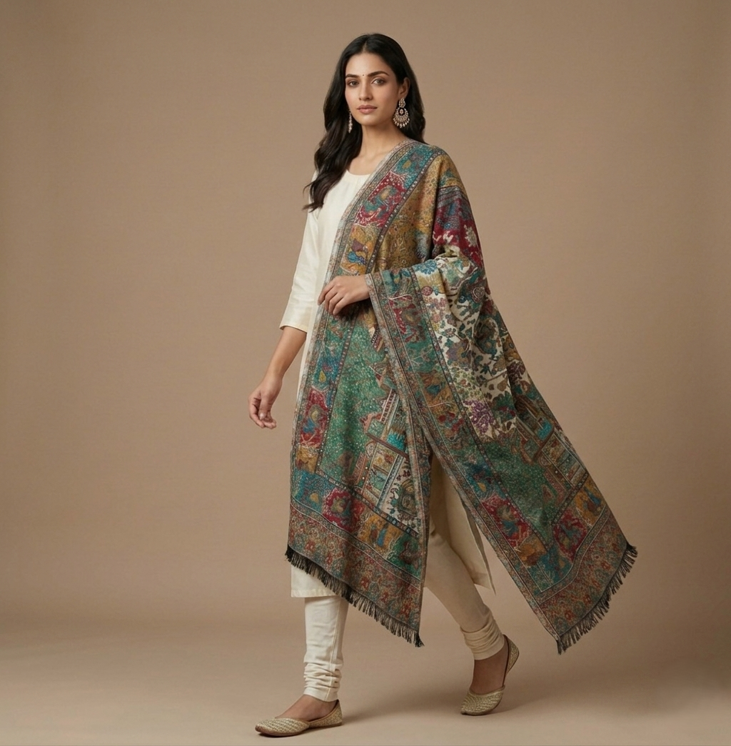 Kani Shawl – Mughal Darbar Palace, Procession & Garden Story Weave | The Amritsar Store
