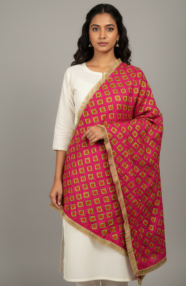 The Amritsar store Phulkari Dupatta with Hand Embroidery