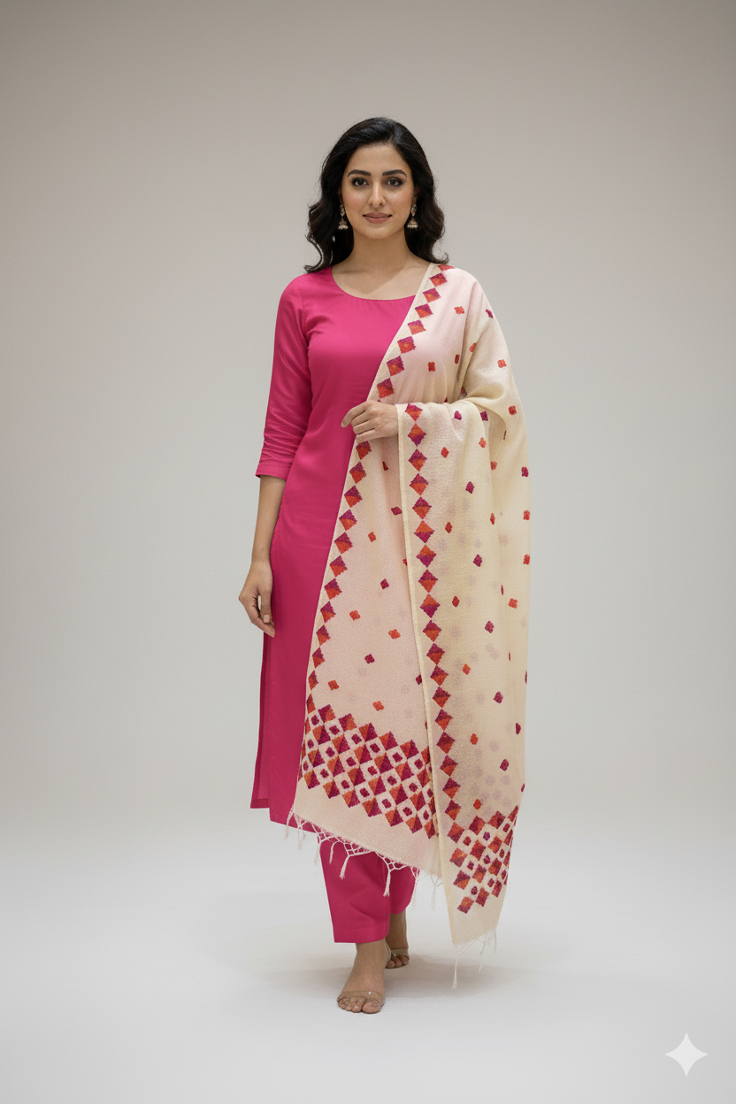 Phulkari Handcrafted Off-WhiteDupatta with Multicolor Embroidery |The Amritsar Store