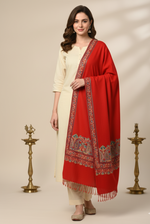 Red Four Side Border Kashmiri Embroidery Pure Wool Handcrafted Shawl