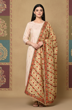Classic Phulkari Dupatta In Golden Color With Red Embroidery by The Amritsar Store