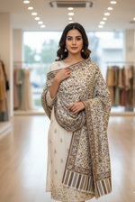Elegant Off-White Stole with Floral Accents