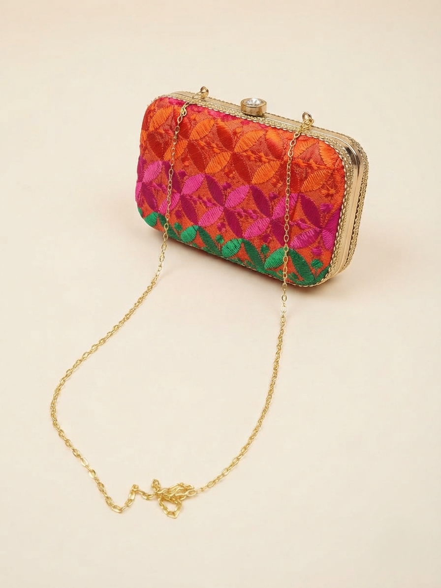 Phulkari Clutch – Multicolor Punjabi Embroidered Clutch | The Amritsar Store