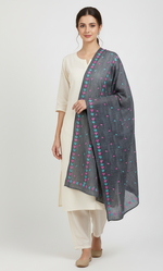 The Amritsar Store Phulkari Dupatta Hand embroidered in Navy Blue