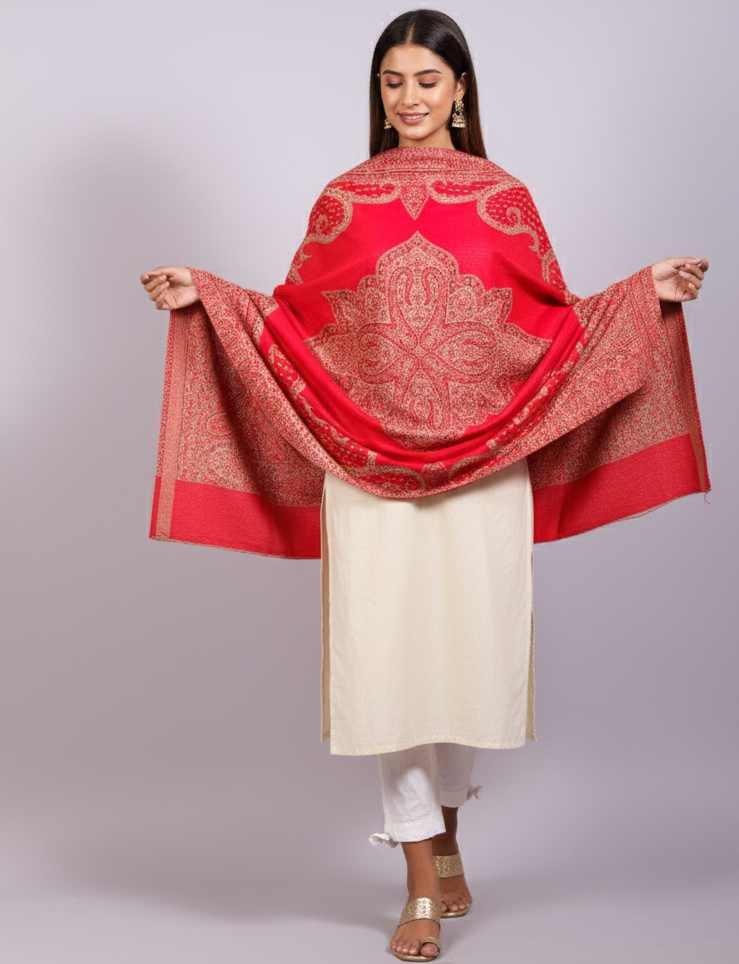 The Amritsar Store Elegant Kashmiri Jamawar Shawl with Classic Paisley Motifs