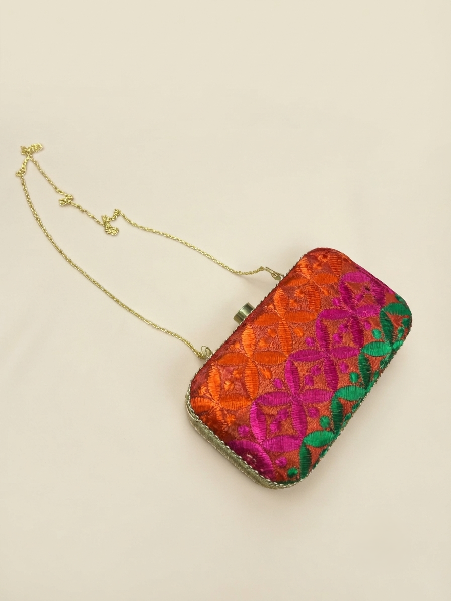 Phulkari Clutch – Multicolor Punjabi Embroidered Clutch | The Amritsar Store