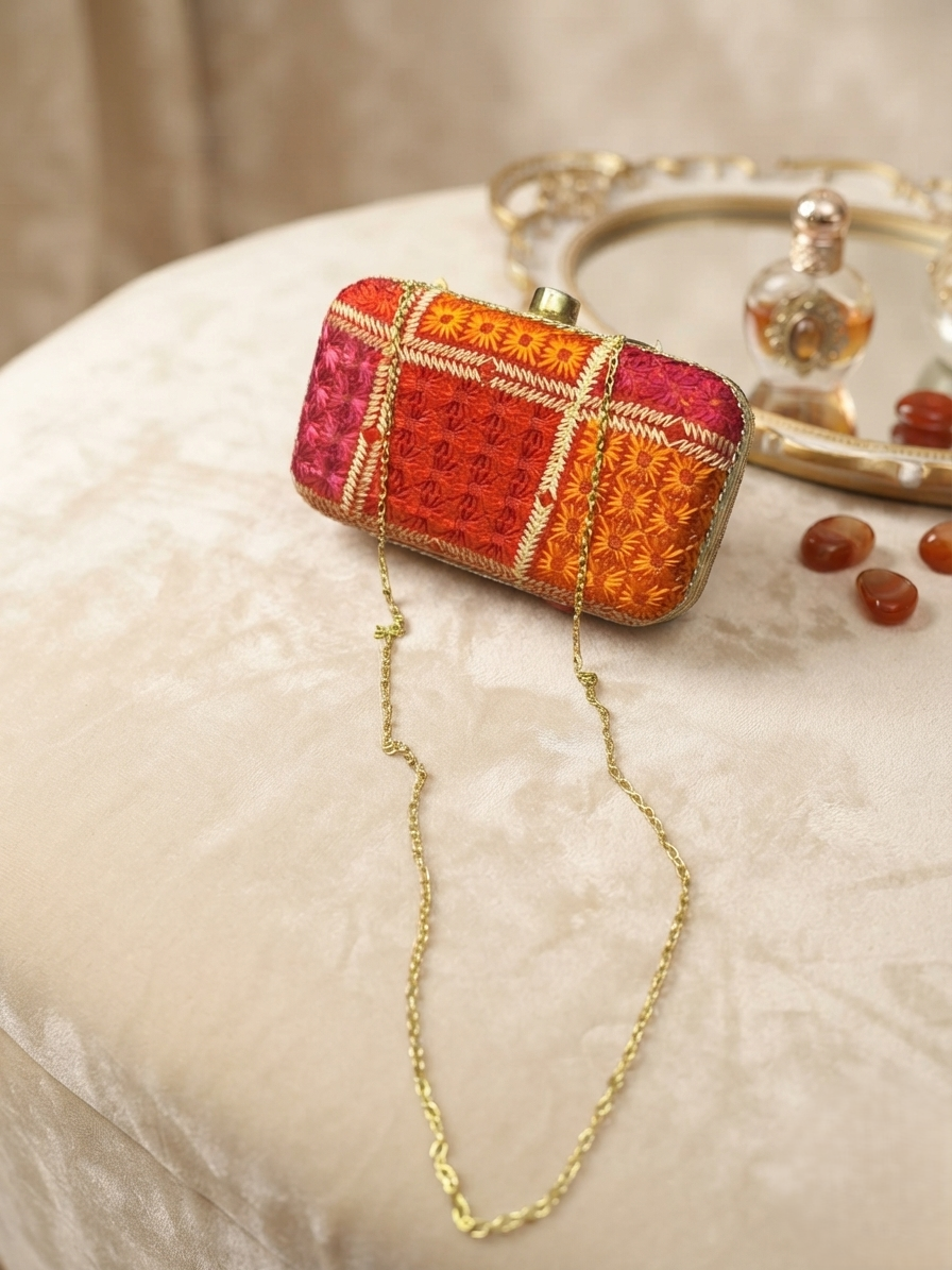 Phulkari Clutch Bag – Multicolor Embroidered Punjabi Clutch | The Amritsar Store