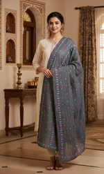 The Amritsar Store Phulkari Dupatta Hand embroidered in Navy Blue