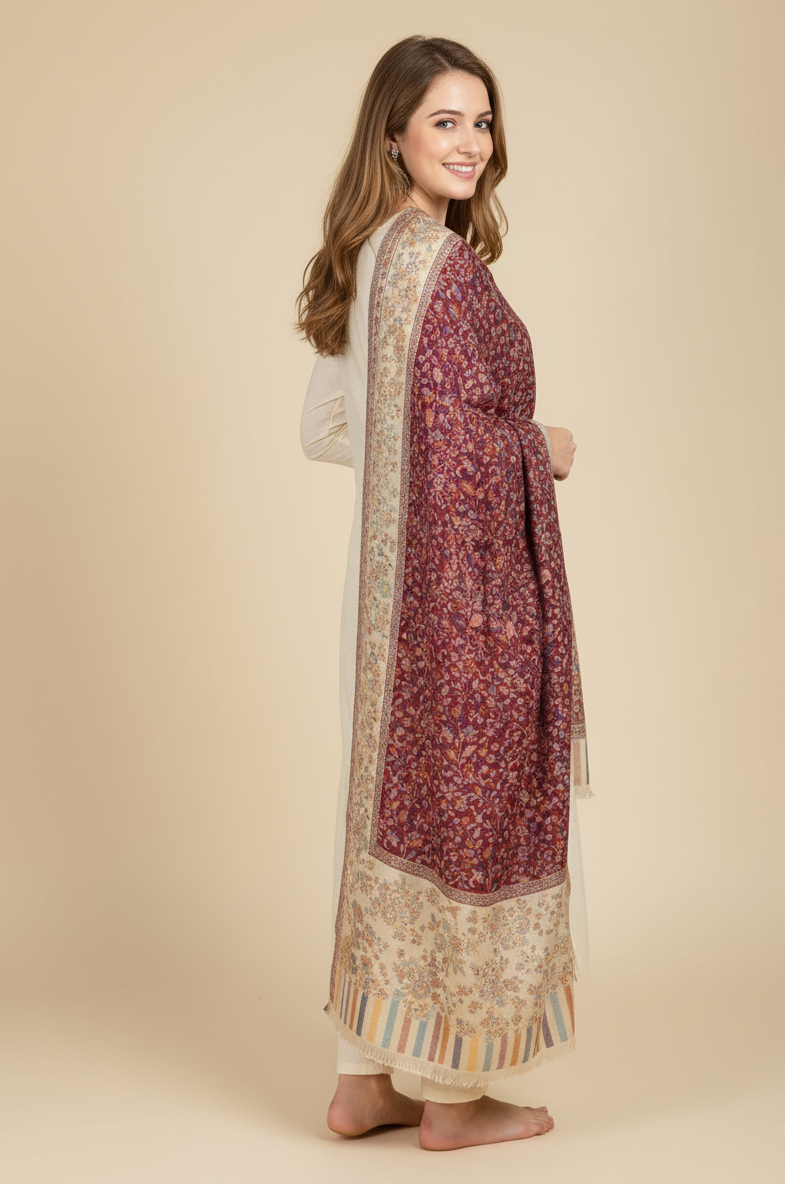 The Amritsar Store Kashmiri Jaal Weave Shawl with Floral Motifs