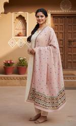 The Amritsar Store Phulkari Hand Embroidered Dupatta in Pink